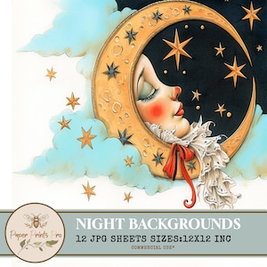 Vintage Moon -Night Backgrounds: 12x12 JPG Papers (Digital Download)