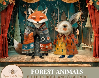 Printable Animal Paper Dolls – Puppet Theater Kit with Scenes for Kids Crafts – PaperPrintsPro