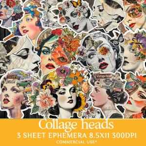 Digital Collage Heads Ephemera - Elegant Vintage Images to Print for Exquisite Collage Projects