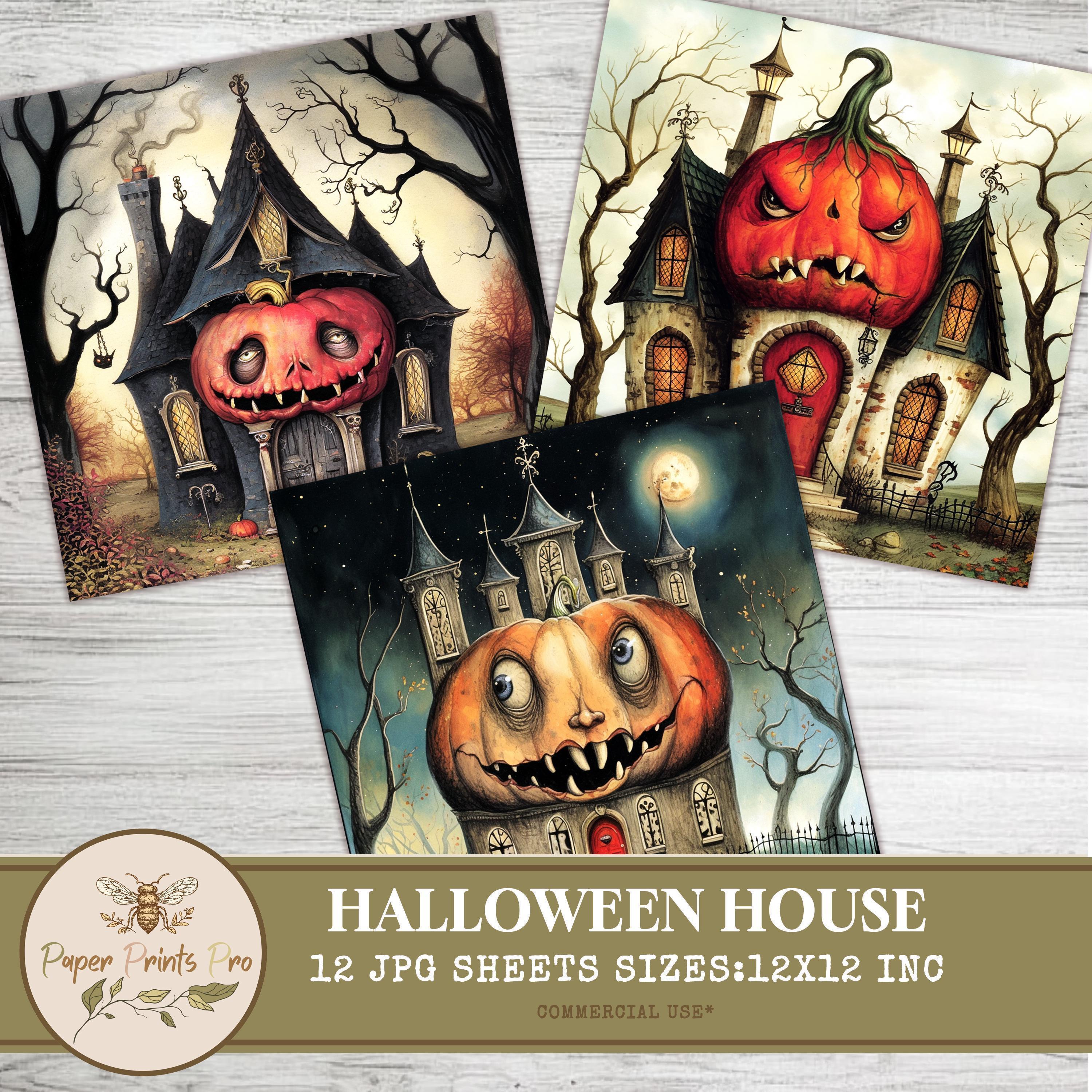 Halloween Backgrounds: Haunted House 12 Spooky Digital Papers (JPG ...