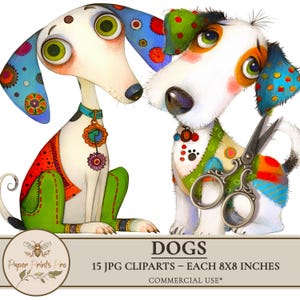 Whimsical Dog Clipart: Colorful Junk Journal Dogs  -Collage and Crafts - PaperPrintsPro