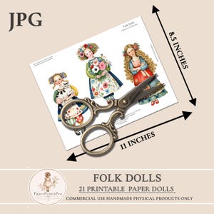Printable Paper Dolls Spring Floral Folk Girls Junk Journal Ephemera ...