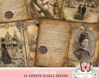 Victorian Diary Pages for junk journal wich Antique Letters