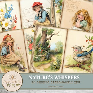 Vintage Junk Journal pages -Nature’s Whispers, 10 Foldable Pages, Digital Printable Ephemera- Paper Prints Pro