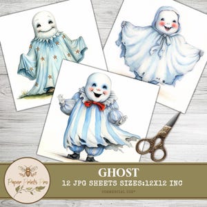 Vintage Ghost Clipart - 12 Digital JPG, 300 DPI for Scrapbooking, Junk Journals & Cards -Paper Prints Pro