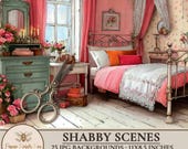 Shabby Chic Printable Backgrounds: Vintage Garden Scenes (Digital Download, 11x8.5 in JPGs)