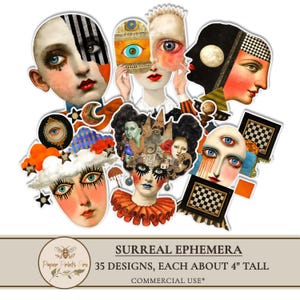 Surreal Art Collage Sheets, Vintage Junk Journal Printable Ephemera kit ,Digital Stickers- PaperPrintsPro