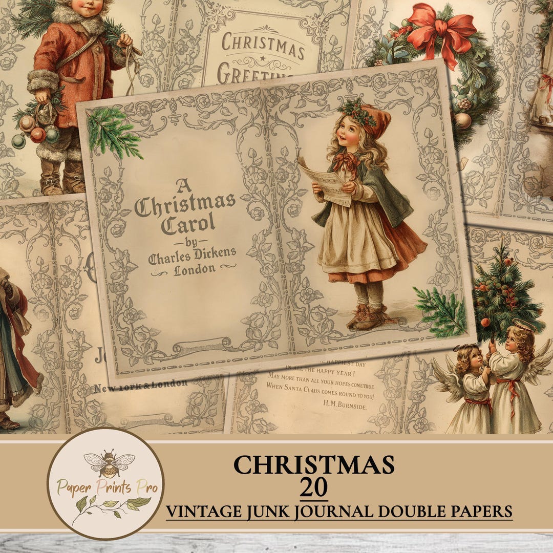 Christmas Junk Journal Pages – 20 Vintage Printable Ephemera Kit ...