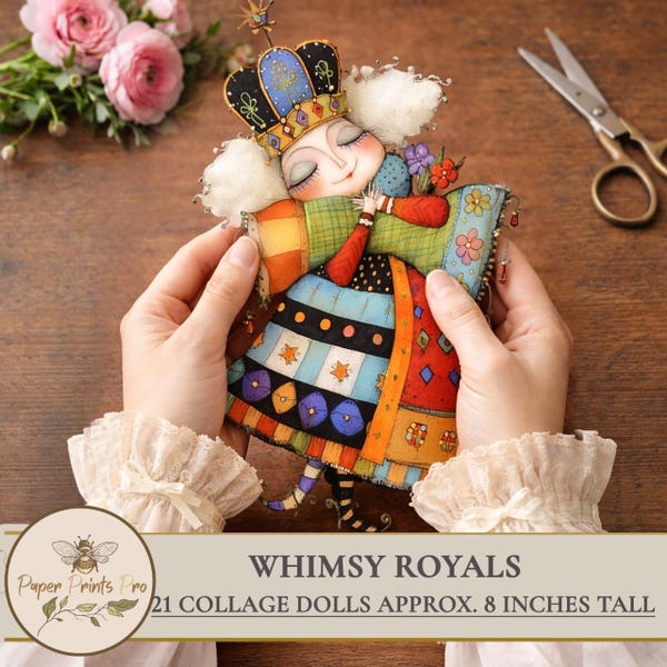 Printable Paper Dolls for Collage – Whimsy Royals Cutouts for Junk Journal, Mixed Media - PaperPrintsPro