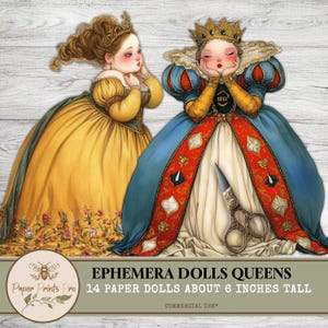 Ephemera Printable Paper Dolls-Vintage Queen  – 14 Printable Ephemera for Junk Journals & Crafts -Clip Art PaperPrintsPro
