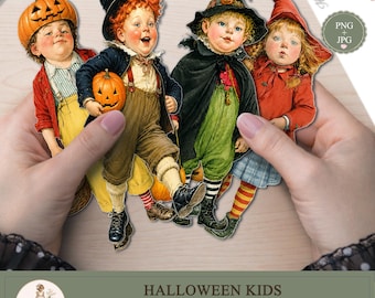 Halloween Kids Paper Dolls, Vintage Halloween Children, Printable Ephemera, Junk Journal, Scrapbook , PaperPrintsPro