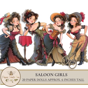 Printable Paper Dolls   – Western Saloon Girls for Junk Journals and collage – Cowtown Characters – PaperPrintsPro