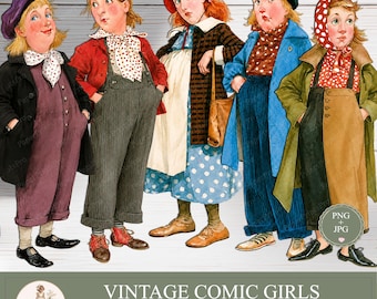 Printable Paper Dolls, Quirky Vintage Women Clipart PNG , Junk Journal Ephemera, Scrapbook Supplies, PaperPrintsPro