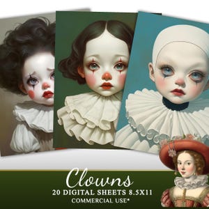 Clown Face Ephemera – Cute and Spooky Clown with Big Eyes for Scrapbooking, Junk Journals, Halloween Clipart, and Paper Crafts