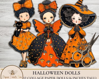 Halloween Printable Paper Dolls – Fussy Cut Ephemera for Junk Journals, Digital Download