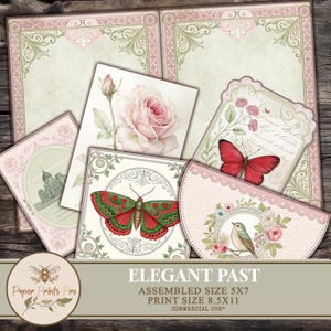 Vintage Junk Journal Kit: Elegant Embellishments, Backgrounds (Digital Download)