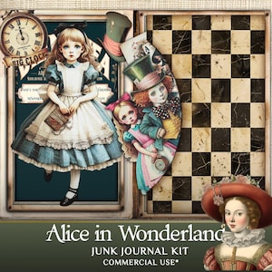 Vintage Alice in Wonderland Printable Junk Journal Kit – 18 Pages for Scrapbooking  – PaperPrintsPro