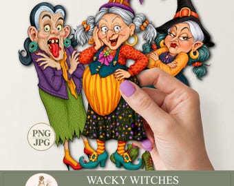 Halloween-Hexen-Cliparts, Papierpuppen zum Ausdrucken, Hexen-PNGs, Junk-Journal-Materialien, Scrapbook-Download, PaperPrintsPro