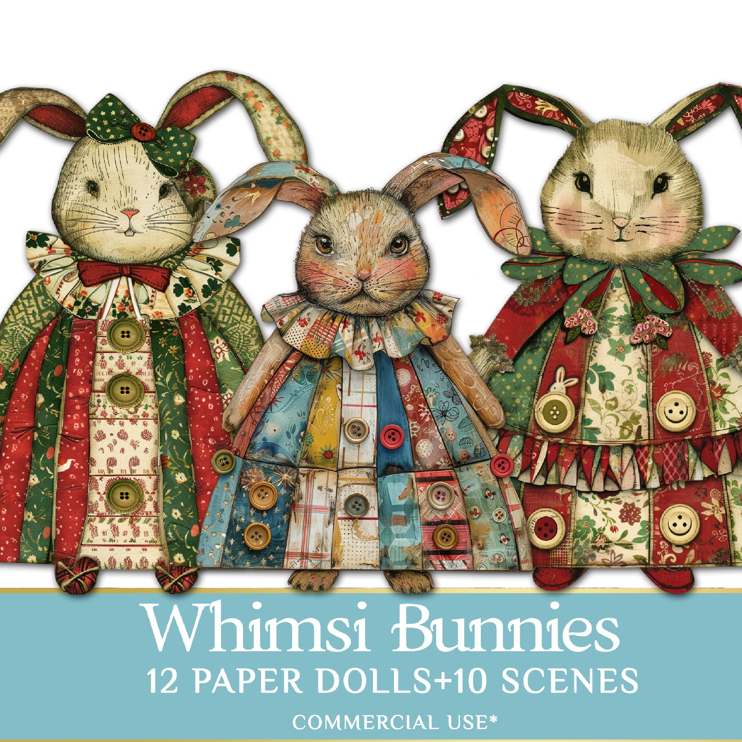 Fun Bunny Paper Doll Set for Puppet Theater Printable Animal Paperdols ...