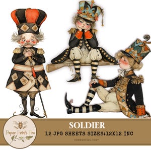 Fairy Tale Soldier Clipart - 12 Vintage JPG Illustrations, Whimsical Toy Soldiers,  for Journaling, Scrapbooking, Card - PaperPrintsPro