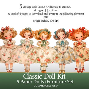 5 Paper Dolls -printable Dollhouse Kit With Kitchen and Bedroom ...