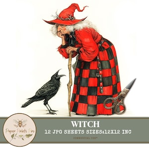 Vintage Witch Clipart – 12 Printable Halloween Witches for Junk Journals and Scrapbooking – PaperPrintsPro