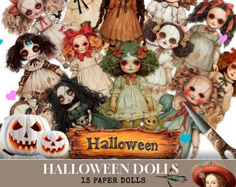13 Scary Halloween Paper Dolls: Vintage Printable Cut-Outs (PDF)