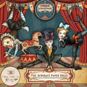 Paper Dolls Circus Acrobats  | Printable Ephemera Kit with Scenes for Journaling by PaperPrintsPro
