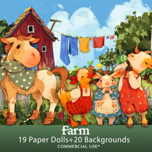 Animal Paper Dolls Farm Set for Puppet Theater Kit – Instant Fun with Background and paperdolls kit  for Kids