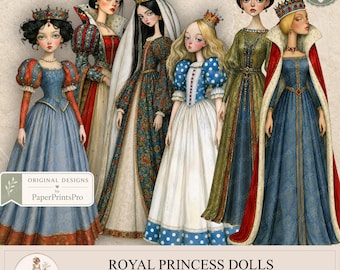 Printable Paper Dolls, Princess Clipart, Princess PNG, Fussy Cuts, PaperPrintsPro