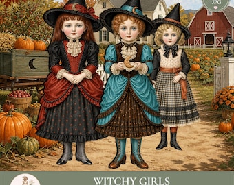 Halloween Paper Dolls, Vintage Witch Clipart PNG, Autumn Backgrounds,  Witch Girls, Junk Journal, PaperPrintsPro