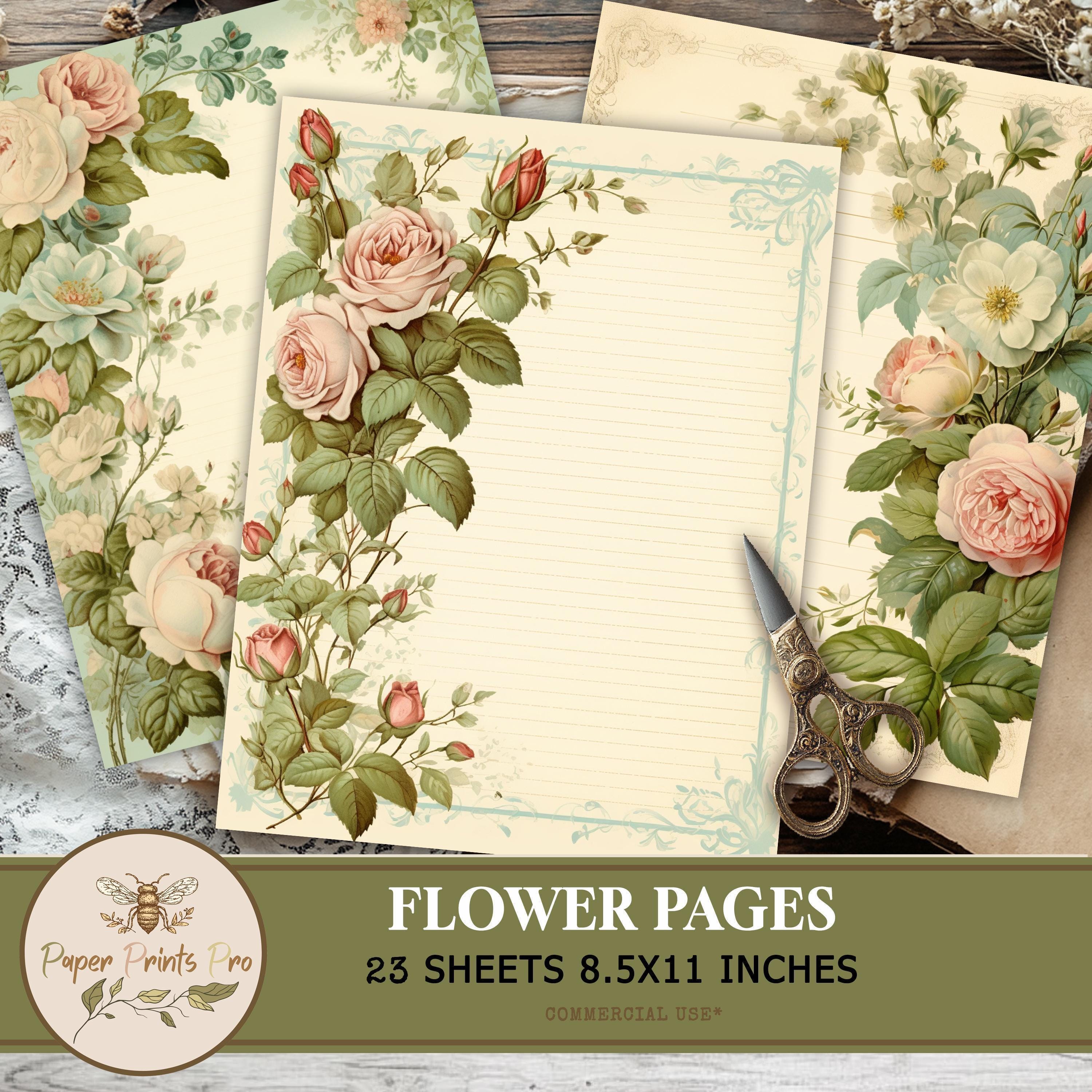Vintage Rose Lined Writing Paper: Floral Junk Journal (Digital Download)