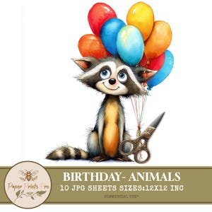 Birthday Party Clipart, 10 Animals JPG Clipart, Celebration Clipart, Fox,  Bunny, Forest Animals, Balloon party