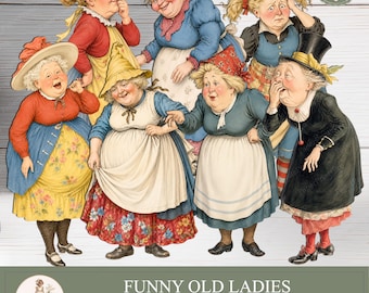 Paper Dolls Funny Old Ladies – Printable Vintage Ephemera Women Cutouts for Junk Journal –PaperPrintsPro