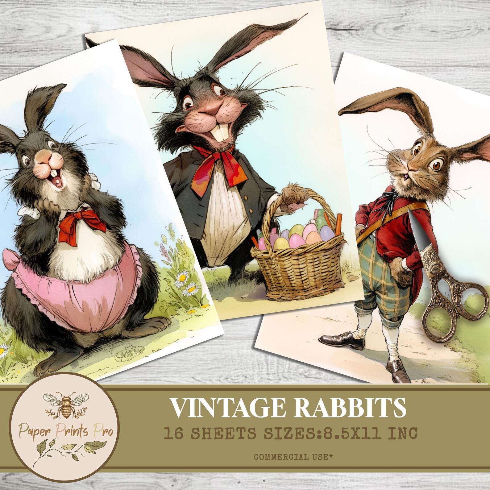 Vintage Rabbit Printables: 16 Decorative Sheets for Scrapbooking ...