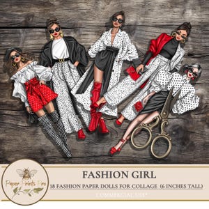 Printable Fashion Paper Dolls, 18 Fashion Girl Stickers for Planners, Collage, Scrapbooking, Diary Pages - PaperPrintsPro