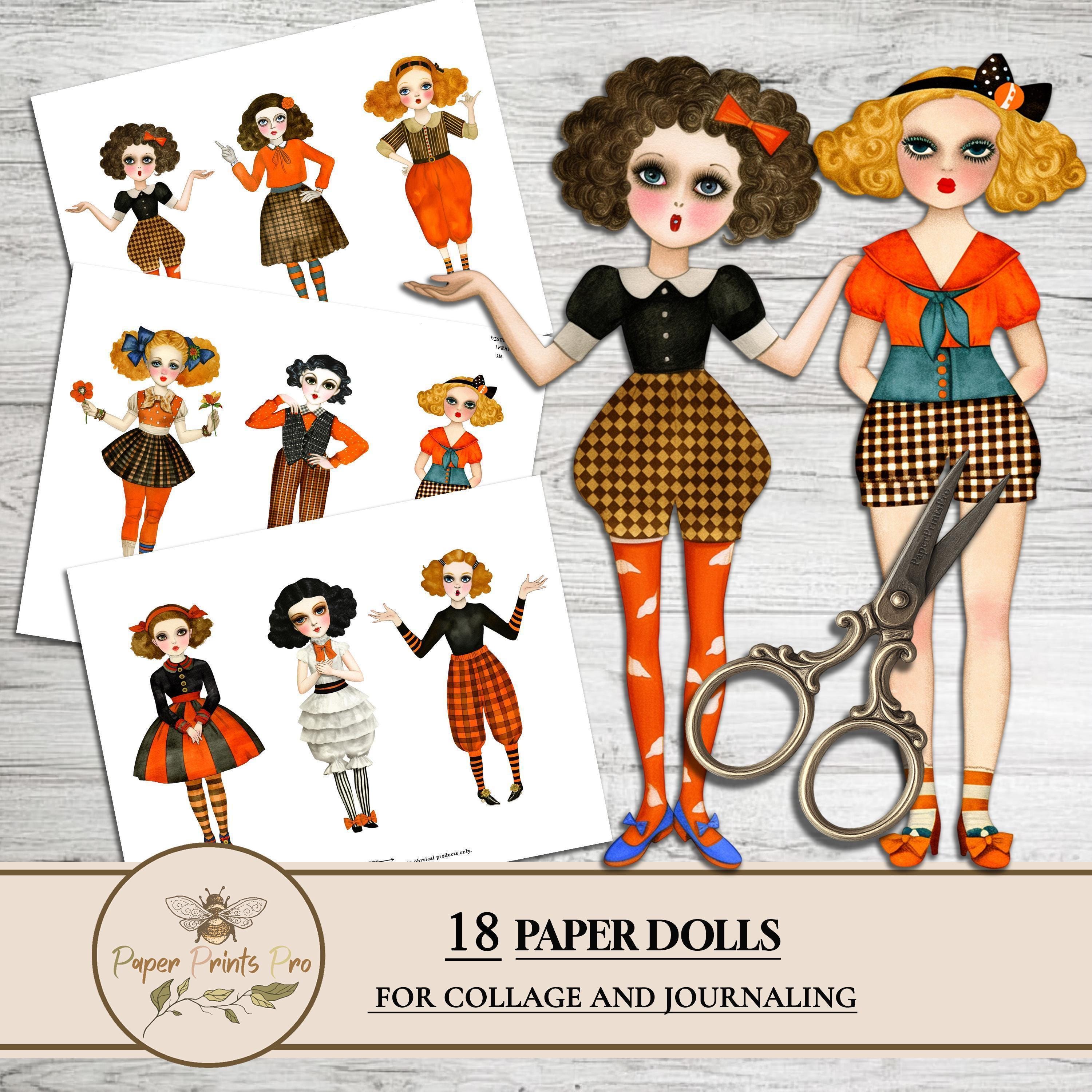 Paper Dolls Junk Journal Printable Set – 18 Vintage Girls for Collage ...