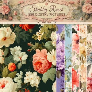 ROSE Prints on Old Paper Background-Vintage Decoupage papers and Rose Scrapbook Kit