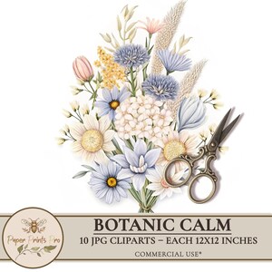 Clipart Botanical Flowers – 10 JPG Calm Floral Arrangements for Junk Journals, Scrapbooking, Crafts, Cards & Printables by PaperPrintsPro
