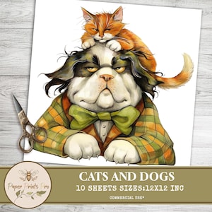 Cats and Dogs Vintage Clipart – 10 JPG Images, 12x12 inch for Junk Journaling, Scrapbooking, Card Making PaperPrintsPro