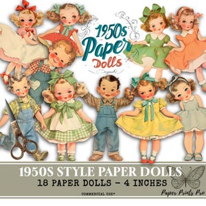 Printable Paper Dolls 1950s Style – 18 Retro Characters for Journaling and Scrapbooking – PaperPrintsPro