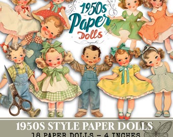 Printable Paper Dolls 1950s Style – 18 Retro Characters for Journaling and Scrapbooking – PaperPrintsPro