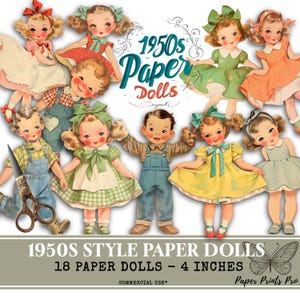 18 Paper Dolls in 1950s Style – Perfect for Journaling & Scrapbooking