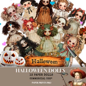 13 Scary Halloween Paper Dolls: Vintage Printable Cut-Outs (PDF)