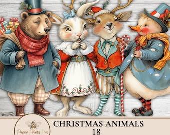 Animals Paper Dolls for Junk Journal, Christmas Ephemera Printable Collage Cutouts Kit PaperPrintsPro