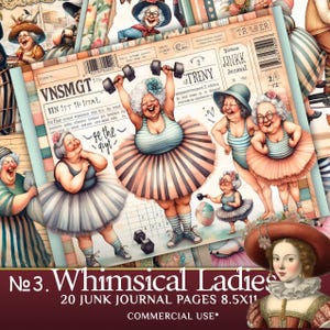 Whimsical Old Ladies Junk Journal Pages - Cartoon Grandmothers Clipart for Scrapbooking