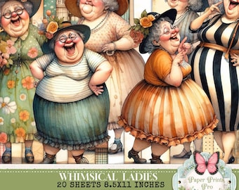 Whimsical Old Ladies Junk Journal Pages: Funny Scrapbook Designs (Digital Download)