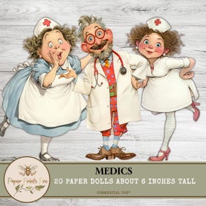 Medical Paper Dolls: Doctor and Nurce clipart Printable Ephemera for collage and junk journal