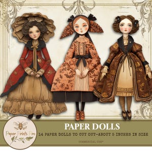 14 Vintage Paper Dolls - Antique-Inspired Cutouts for Junk Journals with Commercial License