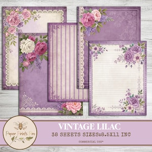 Vintage Lilac Digital Paper Pack – 38 Elegant , Decorative Paper 8.5x11 inches for journaling, diy craft  - PaperPrintsPro